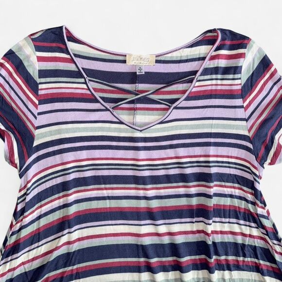 Purple Striped V-Neck Mini Dress / Tunic - Picture 2 of 7